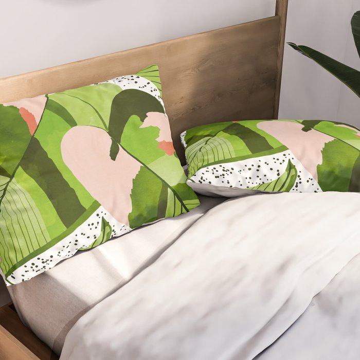 Blushing Leaves Watercolor Painting, Colorful Botanical Illustration, Tropical Modern Bohemian Pillow Sham Gallery Image 2