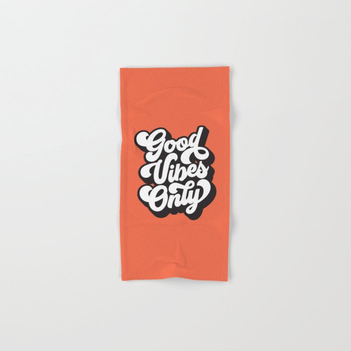 GOOD VIBES ONLY orange red black and white Bath Towel Gallery Image 1