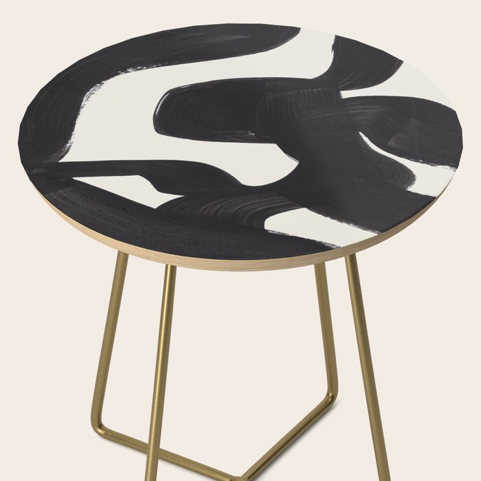 Mid Century Modern Minimalist Abstract Art Brush Strokes Black & White Ink Art Maze Side Table Gallery Image 2
