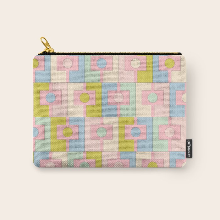 Mid Century Modern Pastel Pink Rektangel Geometric Pattern with Light Blue and Chartreuse Carry All Pouch Gallery Image 1