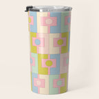 Mid Century Modern Pastel Pink Rektangel Geometric Pattern with Light Blue and Chartreuse Travel Mug Gallery Image 3