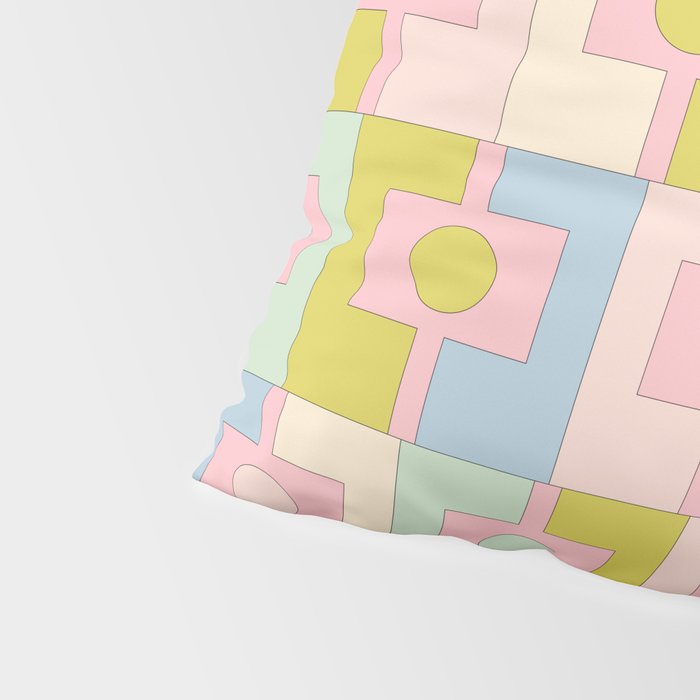 Mid Century Modern Pastel Pink Rektangel Geometric Pattern with Light Blue and Chartreuse Pillow Sham Gallery Image 4