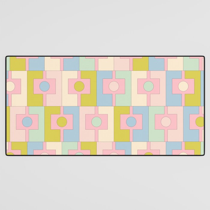 Mid Century Modern Pastel Pink Rektangel Geometric Pattern with Light Blue and Chartreuse Desk Mat Gallery Image 3