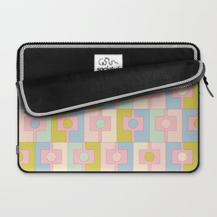 Mid Century Modern Pastel Pink Rektangel Geometric Pattern with Light Blue and Chartreuse Laptop Sleeve Gallery Image 2