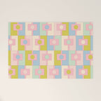 Mid Century Modern Pastel Pink Rektangel Geometric Pattern with Light Blue and Chartreuse Welcome Mat Gallery Image 1