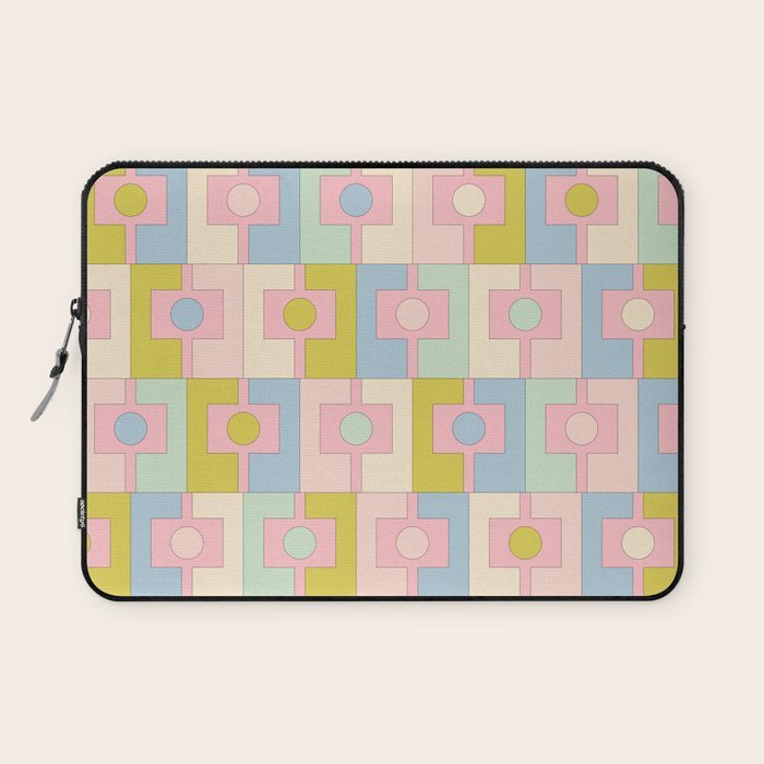 Mid Century Modern Pastel Pink Rektangel Geometric Pattern with Light Blue and Chartreuse Laptop Sleeve Gallery Image 1