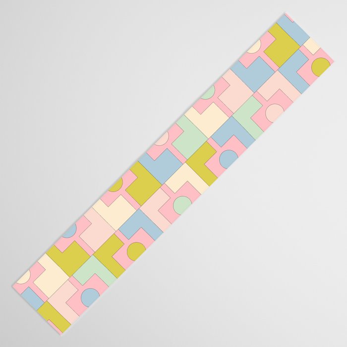 Mid Century Modern Pastel Pink Rektangel Geometric Pattern with Light Blue and Chartreuse Table Runner Gallery Image 3