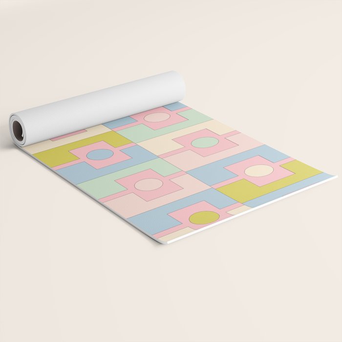 Mid Century Modern Pastel Pink Rektangel Geometric Pattern with Light Blue and Chartreuse Yoga Mat Gallery Image 2