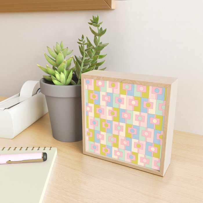 Mid Century Modern Pastel Pink Rektangel Geometric Pattern with Light Blue and Chartreuse Mini Art Print Gallery Image 2
