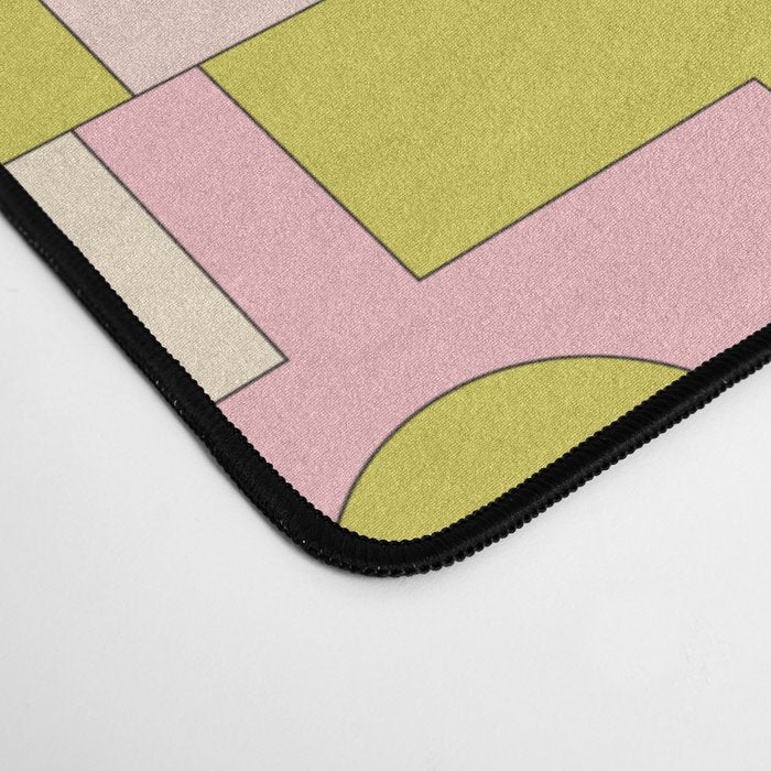 Mid Century Modern Pastel Pink Rektangel Geometric Pattern with Light Blue and Chartreuse Desk Mat Gallery Image 4