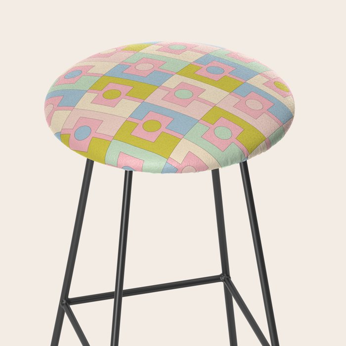 Mid Century Modern Pastel Pink Rektangel Geometric Pattern with Light Blue and Chartreuse Stool Gallery Image 2