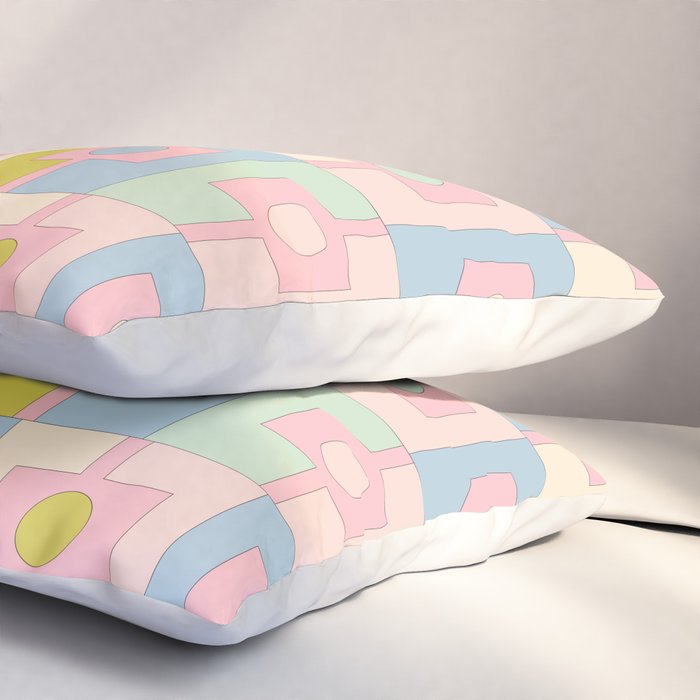 Mid Century Modern Pastel Pink Rektangel Geometric Pattern with Light Blue and Chartreuse Pillow Sham Gallery Image 3