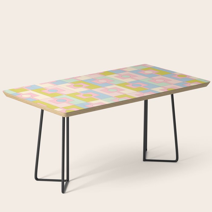 Mid Century Modern Pastel Pink Rektangel Geometric Pattern with Light Blue and Chartreuse Coffee Table Gallery Image 1
