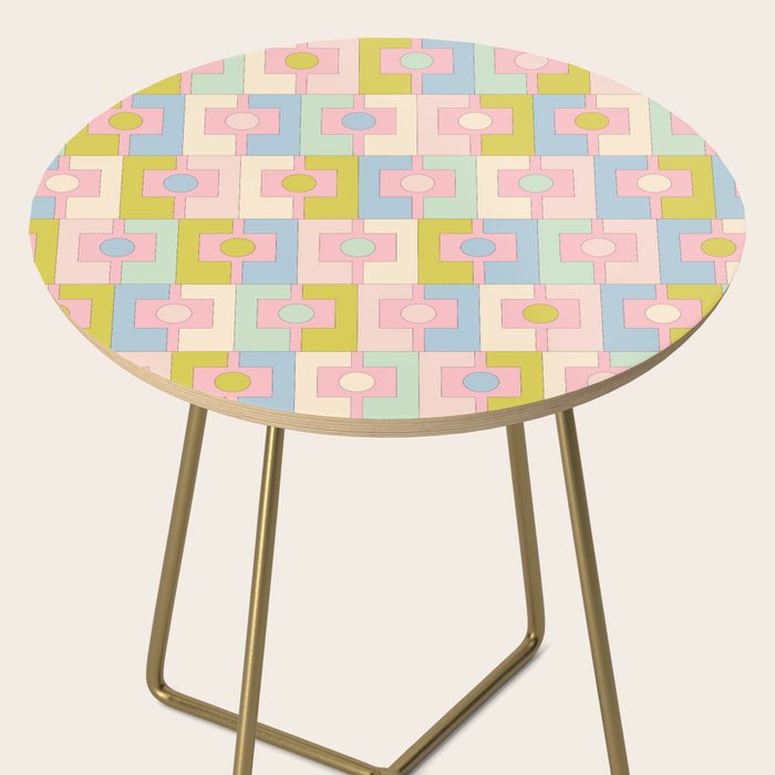 Mid Century Modern Pastel Pink Rektangel Geometric Pattern with Light Blue and Chartreuse Side Table Gallery Image 2