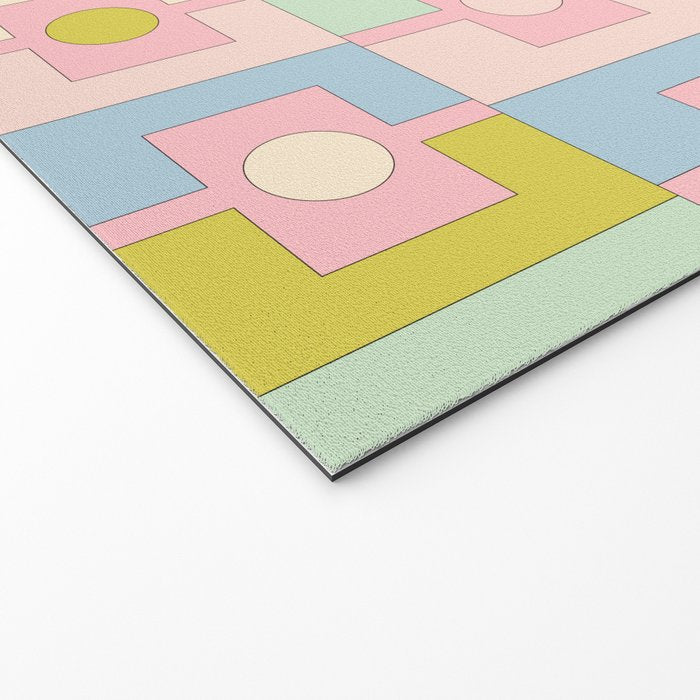 Mid Century Modern Pastel Pink Rektangel Geometric Pattern with Light Blue and Chartreuse Welcome Mat Gallery Image 2
