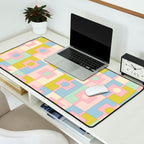 Mid Century Modern Pastel Pink Rektangel Geometric Pattern with Light Blue and Chartreuse Desk Mat Gallery Image 2