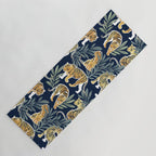 Nouveau white tigers // navy blue background green leaves white lines yellow animals Yoga Mat Gallery Image 1