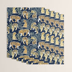 Nouveau white tigers // navy blue background green leaves white lines yellow animals Wrapping Paper Gallery Image 3