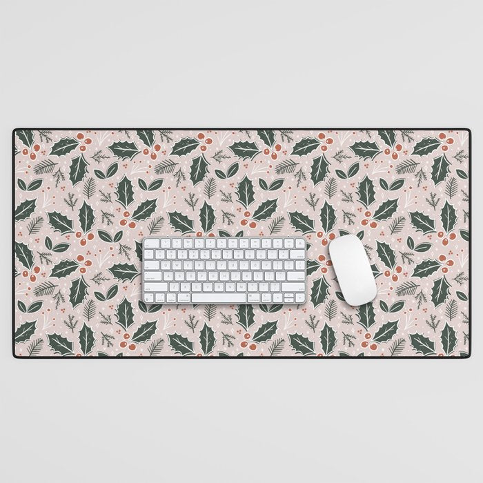 Holly-days . Light Blush Desk Mat Gallery Image 1