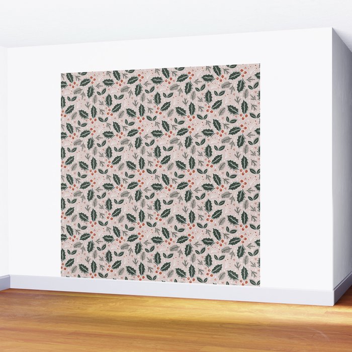 Holly-days . Light Blush Wall Mural Gallery Image 2