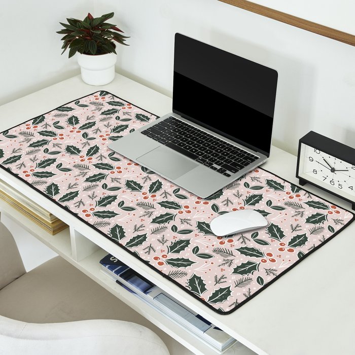 Holly-days . Light Blush Desk Mat Gallery Image 2
