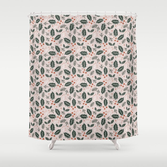 Holly-days . Light Blush Shower Curtain Gallery Image 1