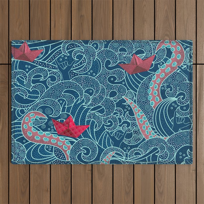 Octopus Ocean Playground smaller print Outdoor Rug Gallery Image 1