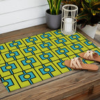 Mid Century Modern Rektangel Geometric Pattern Turquoise Lime Outdoor Rug Gallery Image 2