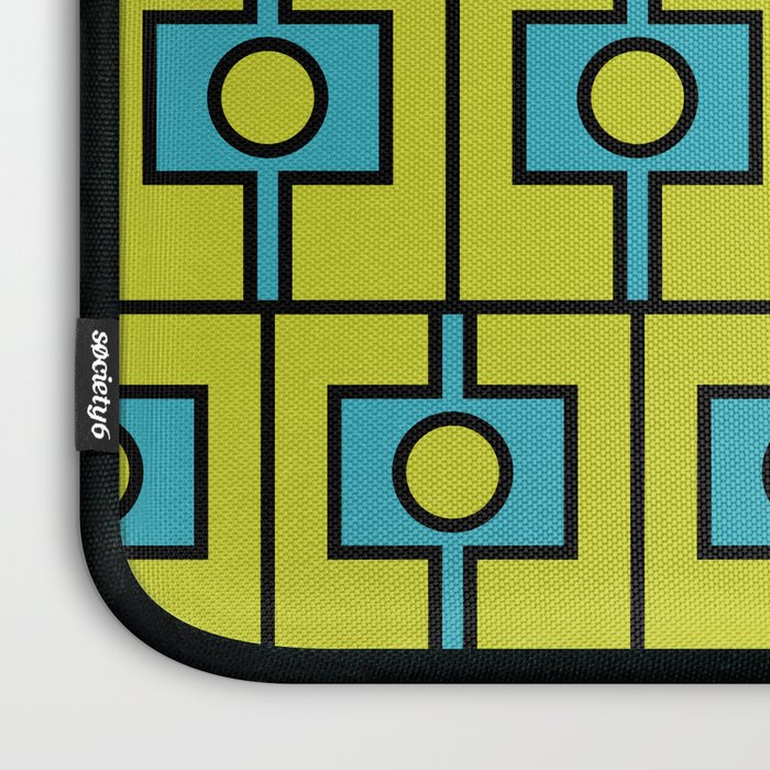 Mid Century Modern Rektangel Geometric Pattern Turquoise Lime Laptop Sleeve Gallery Image 3