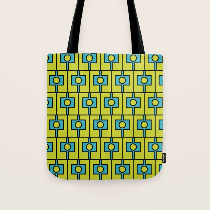 Mid Century Modern Rektangel Geometric Pattern Turquoise Lime Tote Bag Gallery Image 1