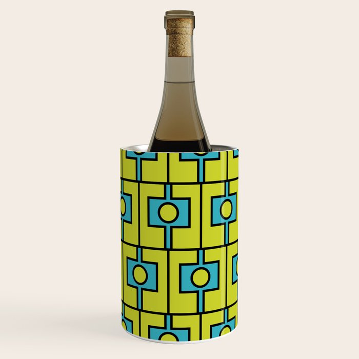 Mid Century Modern Rektangel Geometric Pattern Turquoise Lime Wine Chiller Gallery Image 2