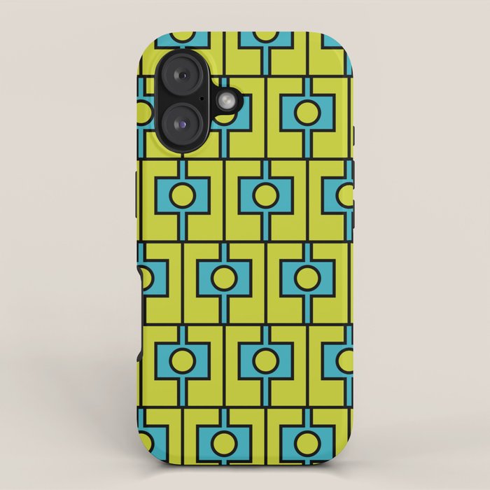 Mid Century Modern Rektangel Geometric Pattern Turquoise Lime iPhone Case Gallery Image 1
