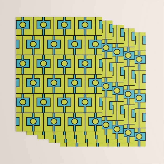 Mid Century Modern Rektangel Geometric Pattern Turquoise Lime Wrapping Paper Gallery Image 3