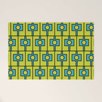 Mid Century Modern Rektangel Geometric Pattern Turquoise Lime Welcome Mat Gallery Image 1