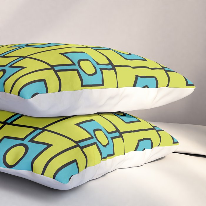 Mid Century Modern Rektangel Geometric Pattern Turquoise Lime Pillow Sham Gallery Image 3