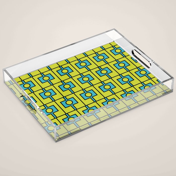Mid Century Modern Rektangel Geometric Pattern Turquoise Lime Acrylic Tray Gallery Image 1