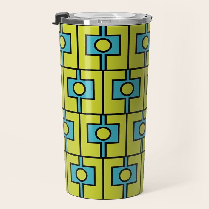 Mid Century Modern Rektangel Geometric Pattern Turquoise Lime Travel Mug Gallery Image 3