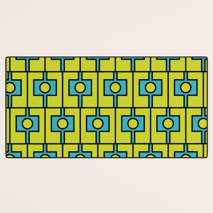 Mid Century Modern Rektangel Geometric Pattern Turquoise Lime Desk Mat Gallery Image 3