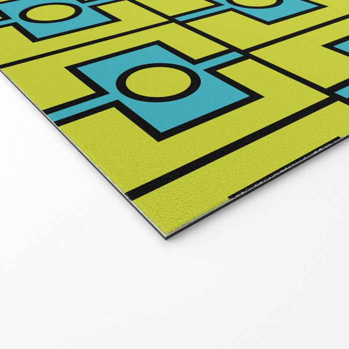 Mid Century Modern Rektangel Geometric Pattern Turquoise Lime Welcome Mat Gallery Image 2