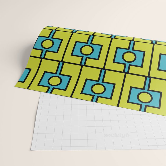 Mid Century Modern Rektangel Geometric Pattern Turquoise Lime Wrapping Paper Gallery Image 2