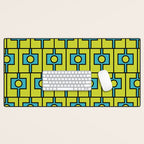 Mid Century Modern Rektangel Geometric Pattern Turquoise Lime Desk Mat Gallery Image 1