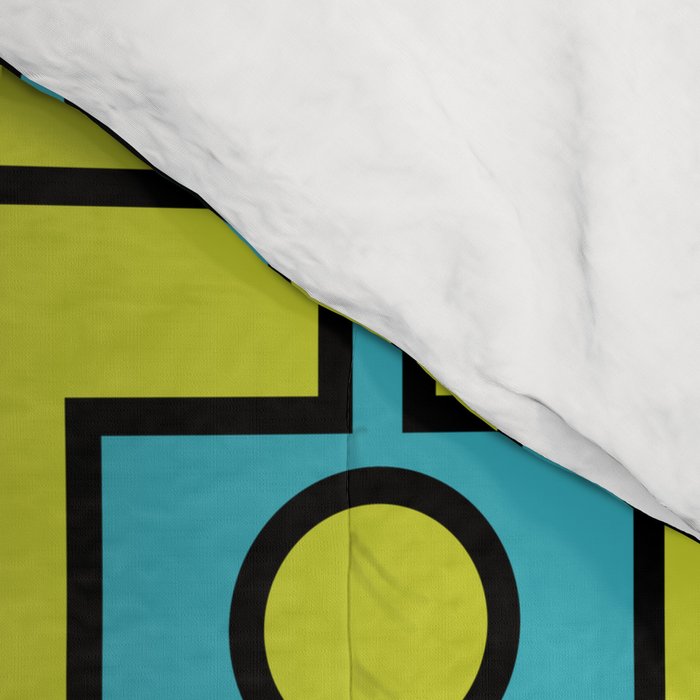 Mid Century Modern Rektangel Geometric Pattern Turquoise Lime Comforter Gallery Image 4
