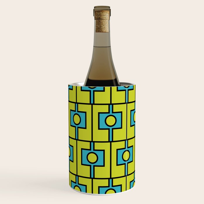Mid Century Modern Rektangel Geometric Pattern Turquoise Lime Wine Chiller Gallery Image 1