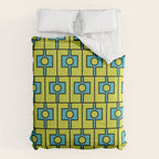 Mid Century Modern Rektangel Geometric Pattern Turquoise Lime Comforter Gallery Image 6