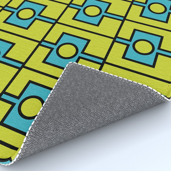 Mid Century Modern Rektangel Geometric Pattern Turquoise Lime Rug Gallery Image 4