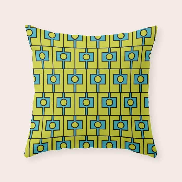 Mid Century Modern Rektangel Geometric Pattern Turquoise Lime Throw Pillow Gallery Image 1