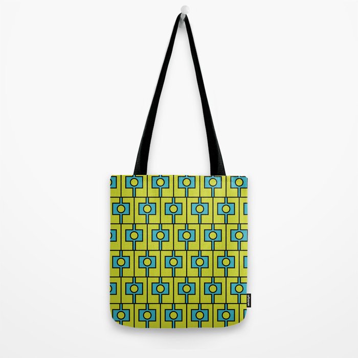 Mid Century Modern Rektangel Geometric Pattern Turquoise Lime Tote Bag Gallery Image 2