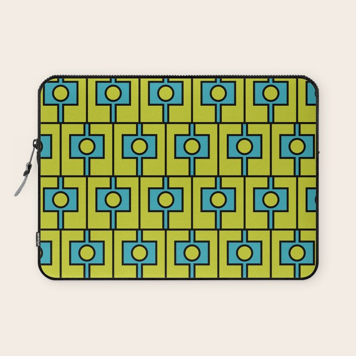 Mid Century Modern Rektangel Geometric Pattern Turquoise Lime Laptop Sleeve Gallery Image 1