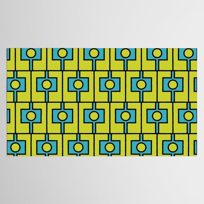 Mid Century Modern Rektangel Geometric Pattern Turquoise Lime Tablecloth Gallery Image 2