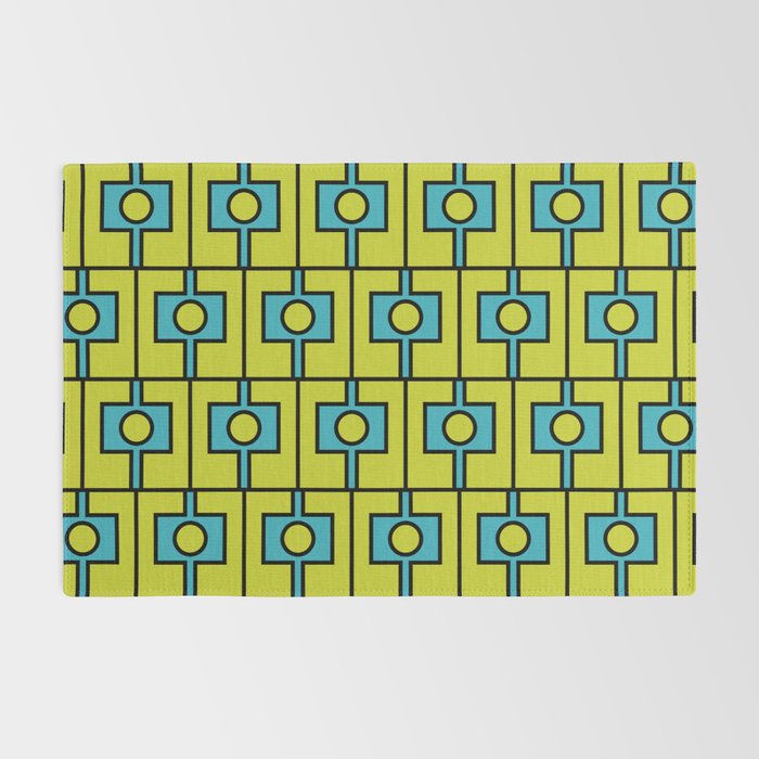 Mid Century Modern Rektangel Geometric Pattern Turquoise Lime Rug Gallery Image 2